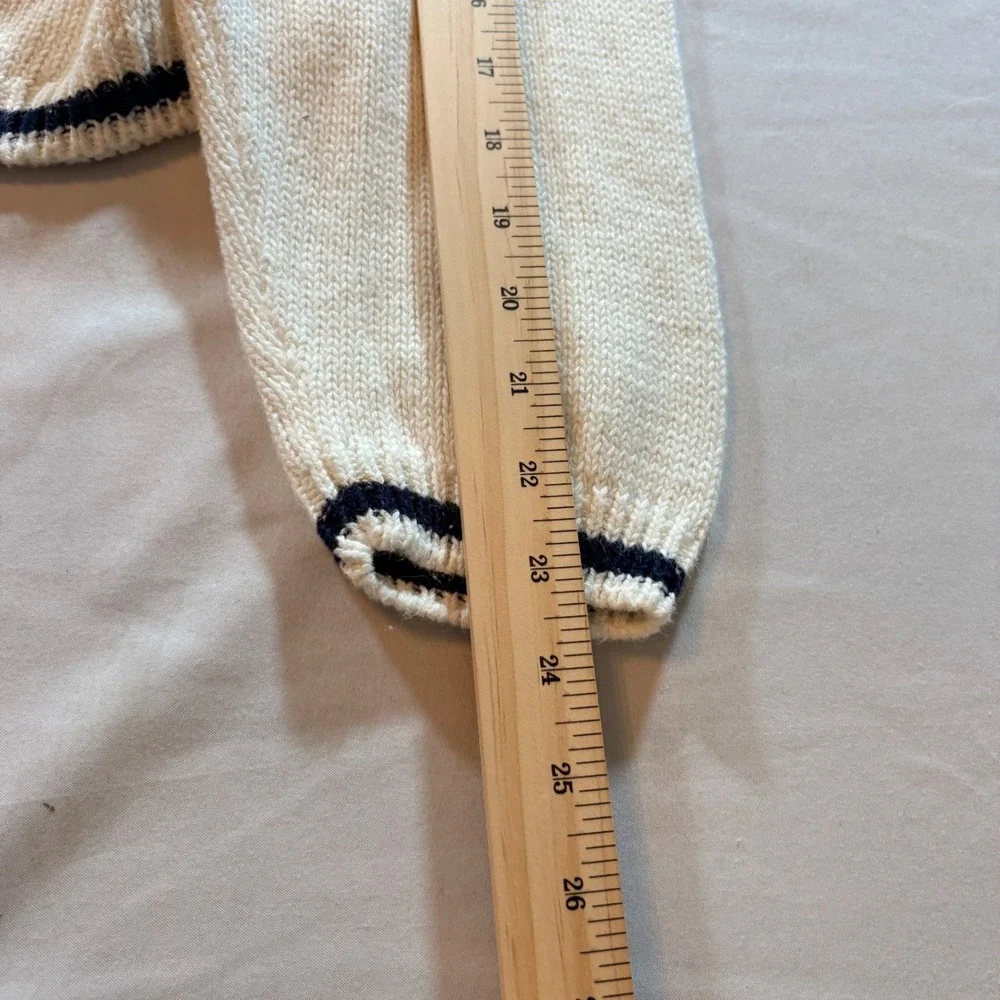American Outpost V-Neck Sweater Mens Large Cream Navy Cotton Ramie Knit Pullover